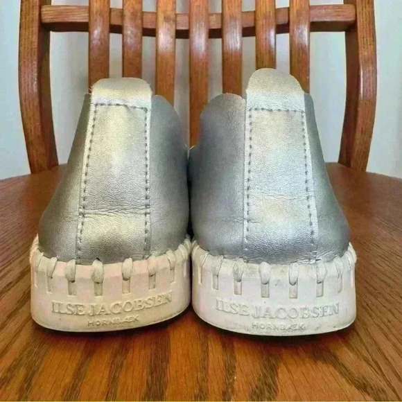 ILSE Jacobsen Hornbak Shoes Laser Cut Metallic Bright Silver Slip On Size 38/7.5 - Picture 4 of 10